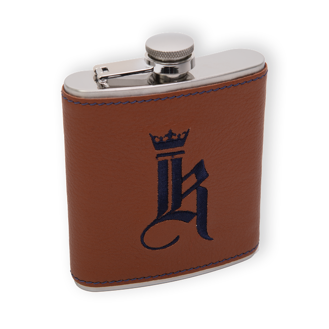 Leather Wrapped Flask, Tan / Navy